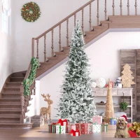 HOMCOM 9' Unlit Snow Flocked Pine Artificial Christmas Tree with Realistic Branches and 1159 Tips, Green(m-10)