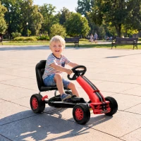 Qaba Lightweight Pedal Go Kart with Steering Wheel, Go Cart Ride on Toy with Adjustable Seat for 3+ Years, Red(m-10)