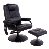 HOMCOM Massaging Faux Leather Recliner Chair and Ottoman Set, Swivel Vibration Massage Lounge Chair with Remote Control for Living Room, Bedroom, or Office, Black(m-11)