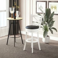 HOMCOM Traditional Bar Height Bar Stool, 31 Inch Seat Height Barstool, Swivel PU Leather Upholstered Chair, with Cross Back and Rubberwood Frame, Set of 2, Cream White(m-2)