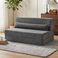 HOMCOM Floor Chair with Back Support Four-Fold Floor Gaming Chair Side Pockets Pillow Floor Seat Sofa Bed, Dark Grey(m-8)