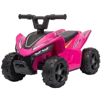 Qaba 6V Kids ATV, 4 Wheels Kids Quad with Button Control, 45Mins Runtime, Max 1.2MPH, Max 55lbs Load for 18-48 M, Rose Red(m-2)