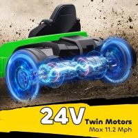 Qaba 24V Electric Go Kart with Dual 150W Motors, Adjustable Seat & 11.2MPH High Speed, Slow Start, 5-Point Harness, Green(m-4)