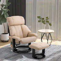 HOMCOM Massage Recliner Chair with Ottoman, 360° Swivel Recliner and Footstool, PU Leather Reclining Chair with Side Pocket and Remote Control, Beige(m-3)
