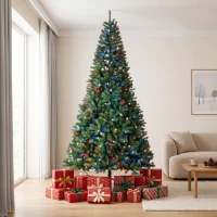 HOMCOM 9ft Prelit Christmas Tree with RGB Dynamic LEDs, Remote Control, Daily Timer, Hinged Xmas Tree, Easy Assembly(m-10)