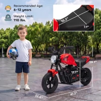 Qaba 24V Kids Electric Motorcycle with 180W Motor, 12" Rubber Tires, Up to 11MPH, Twist Throttle for Ages 6-12, Red(m-3)