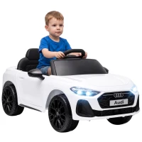 Qaba Audi A5L Licensed Electric Ride on Car for Kids 3-6 with Remote Control Dual Motors 4-Wheel Suspension Music, White(m-11)
