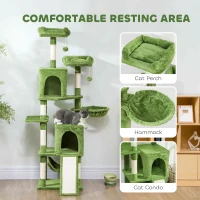 PawHut Cat Tree, 70" Multi-Level Cat Tower with 2 Condos, 2 Perches, Hammock, Toy Balls, Scratching Posts and Board, Green(m-5)