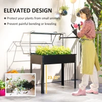 Outsunny Elevated Garden Box with Greenhouse Cover, Raised Garden Bed with Legs and Drainage Hole for Vegetables, Black(m-5)