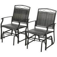 Outsunny Set of 2 Outdoor Glider Chairs, Porch & Patio Rockers for Deck with PE Rattan Seats, Steel Frames for Garden, Backyard, Poolside, Gray(m-13)