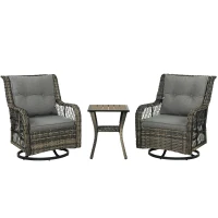 Outsunny 3 Piece Outdoor Bistro Set, Wicker Patio Furniture Set with Swivel Glider Chairs for Balcony, Porch, Grey(m-9)