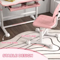 Qaba Height Adjustable Kids Desk and Chair Set with Tilt Desktop, Large Writing Board, Storage Drawer, Book Stand, Pink(m-6)