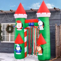 HOMCOM 11 ft LED Lit Inflatable Christmas Arch, Outdoor Holiday Light Yard Display with Santa Claus, Snowman, Reindeer, Gingerbread Man and Penguin(m-7)
