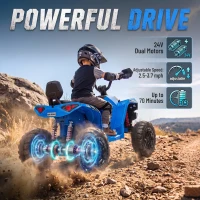 Qaba 24V 2 Seater Ride On Toys, Kids ATV 4 Wheeler with Dual Motors, High & Low Speed for Boys Girls Aged 3-8 Years, Blue(m-4)