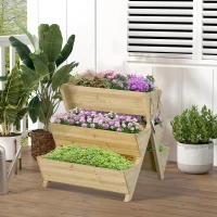 Outsunny Raised Garden Bed Wood, 43" x 30" x 32" Freestanding Planter Stand with 5 Planting Boxes and 4 Hooks, Good for Herbs, Flowers, Vegetables in Patio Balcony Indoor Outdoor(m-7)