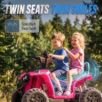 Qaba 24V 2 Seater Ride On Toys, Kids ATV 4 Wheeler with Dual Motors, High & Low Speed for Boys Girls Aged 3-8 Years, Pink(m-5)