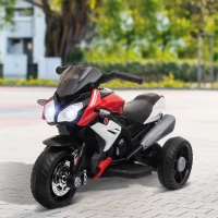 Qaba Kids Electric Motorcycle Ride-On Toy, with 3 Wheels, Music, Horn, Lights, Red(m-8)