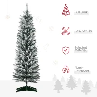 HOMCOM 5' Snow Flocked Artificial Pencil Christmas Tree, Slim Xmas Tree with Realistic Branches and Plastic Base Stand, Green(m-4)