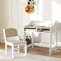 Qaba Kids Desk and Chair Set with Storage and Shelves, for Bedroom & Study Room, Gift for 3-8 Years Old, Natural Wood(m-10)