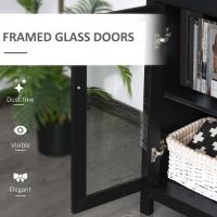 HOMCOM 71" Bookcase Storage Hutch Cabinet with Adjustable Shelves and Glass Doors for Home Office, Kitchen, Living Room, Black(m-6)