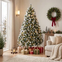 HOMCOM 6ft Pre-lit Artificial Christmas Tree White-Tipped Hinged Full Xmas Tree with 1020 Tips(m-10)