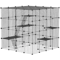 PawHut Detachable Metal Cat Cage with Platforms, Ramps, Accessories, for 1-3 Cats, 55", Black(m-1)