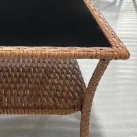 Outsunny Rattan Side Table, Outdoor End Table with Storage Shelf, Aluminum Frame Square, Coffee Table with Tempered Glass Top, Sand(m-8)