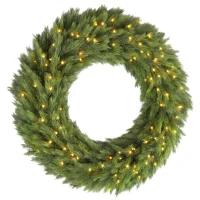HOMCOM Christmas Decoration, 36 in Pre-Lit Norwegian Spruce Artificial Christmas Wreath with 100 LED Lights, Green(m-1)