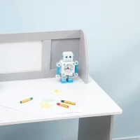 Qaba Toddler Table and Chair Set, Kids Writing Desk Homework Table with Whiteboard, Storage Cabinet, Gray(m-9)