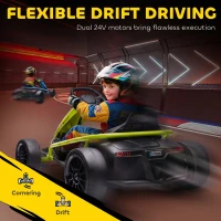 Aosom 24V Electric Go Kart for Kids, Drift Ride-On Racing Go Kart with 2 Speeds, for Boys Girls Aged 8-12 Years Old, Green(m-5)