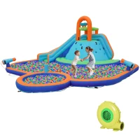 Outsunny 4 in 1 Kids Bounce House w/ Slide, Pool, Climbing Wall, Water Cannon, Blower, Carrying Bag for 3-8 Years(m-1)