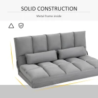 HOMCOM Convertible Floor Sofa Chair, Folding Couch Bed, Guest Chaise Lounge with 2 Pillows, Adjustable Backrest and Headrest, 51.25" L, Light Gray(m-7)