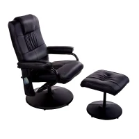 HOMCOM Massaging Faux Leather Recliner Chair and Ottoman Set, Swivel Vibration Massage Lounge Chair with Remote Control for Living Room, Bedroom, or Office, Black(m-1)