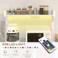 HOMCOM Industrial Kitchen Bakers Rack with Charging Station, RGB Lights, Glass Holders and Open Shelves, White(m-4)