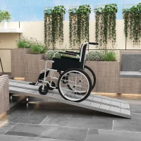 HOMCOM 8' Foldable Handicap Ramp for Home, Steps, Doorways, Aluminum Portable Wheelchair Ramp, Textured Threshold Ramp, Silver(m-7)
