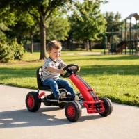 Qaba Lightweight Pedal Go Kart with Steering Wheel, Go Cart Ride on Toy with Adjustable Seat for 3+ Years, Red(m-9)
