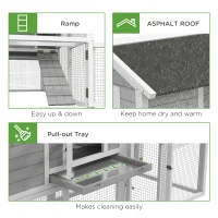 PawHut Wooden Chicken Coop with Run for 3 - 4 Chickens, Hen House with Nesting Box, Removable Tray, Outdoor Poultry Cage, 77.5" x 32.5" x 46", Light Gray(m-7)