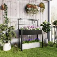 Outsunny Elevated Garden Box with Greenhouse Cover, Raised Garden Bed with Legs and Drainage Hole for Vegetables, Black(m-2)