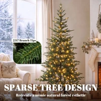 HOMCOM 7ft Prelit Sparse Christmas Tree with Downswept Hinges Warm White LED Lights, Green(m-6)