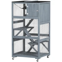 PawHut 66"H Catio Outdoor Cat Enclosure on Wheels with Hammock Multiple Platforms Resting Condo Ramps for 1-3 Cats, Grey(m-2)