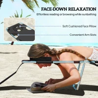 Outsunny Folding Outdoor Lounge Chair, 5-Level Tanning Chair with Face Hole, Side Pocket, Carry Strap for Beach Pool, Black(m-5)