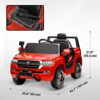 Qaba 12V Toyota LAND CRUISER Licensed Kids Car w/ Remote Control, Four Wheel Spring Suspension, Soft Start, LED Light, Red(m-3)