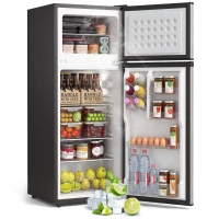 HOMCOM 7.7 Cu. Ft. Mini Fridge with Freezer, Compact Refrigerator with Adjustable Thermostat, Reversible Door, Silver(m-13)