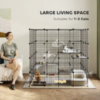 PawHut Detachable Metal Cat Cage with Platforms, Ramps, Accessories, for 1-3 Cats, 55", Black(m-4)