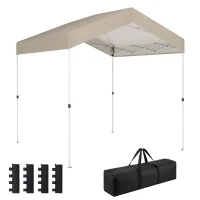 Outsunny 8 x 8 ft Pop Up Canopy Tent with 1-Button Push Easy Setup, UPF 50+ A-Frame Outdoor Instant Canopy, Beige(m-9)