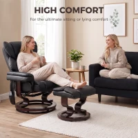 HOMCOM Massage Recliner Chair with Footrest, Swivel Armchair, Wrapped Wood Base, 10 Massage Points, Faux Leather, Black(m-6)