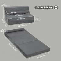 HOMCOM Floor Chair with Back Support Four-Fold Floor Gaming Chair Side Pockets Pillow Floor Seat Sofa Bed, Dark Grey(m-3)