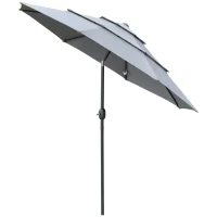 Outsunny 9FT 3 Tiers Patio Umbrella Outdoor Market Umbrella with Crank, Push Button Tilt for Deck, Backyard and Lawn, Dark Gray(m-11)