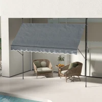 Outsunny 11.5' x 4' Manual Retractable Awning, Non-Screw Freestanding Patio Awning, UV Resistant, for Window or Door, Dark Grey(m-9)