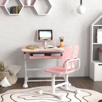 Qaba Adjustable Kids Desk and Chair Set with Tilt Desktop & Storage, Pink(m-9)